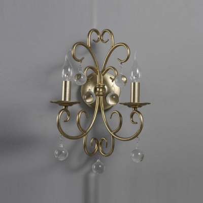 Add  Touch of  Extravagant Luxury with Wall Sconce Features Graceful Scrolls and Clear Crystal Drops