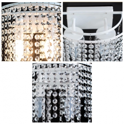 Beautiful All White Butterflies and Strands of Clear Crystal Beads Creating Stunning Double Light Wall Sconce with White Finish Iron Base