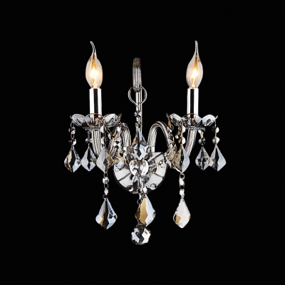 Beautiful Polished Silver Crystal Add Glamour to Splendid Two Light Wall Scocne