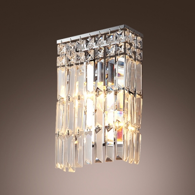 Bring Touch of Elegance with Wall Light Fixture Featuring Hanging Crystals and Chrome Finish.