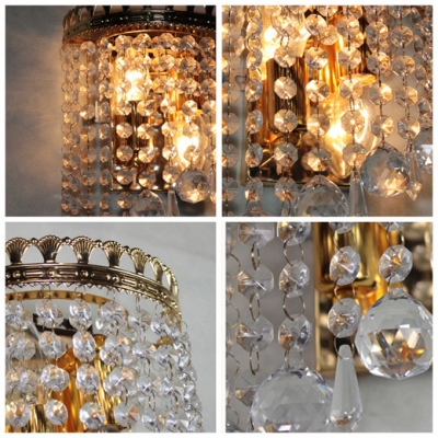 Chic Wall Sconce with Strands of Clear Crystal Beads and Balls Hanging From Graceful Metal Frame