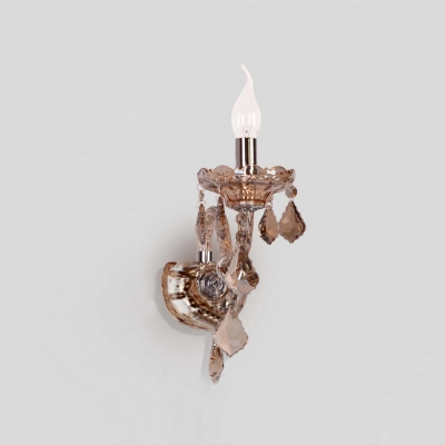 Elegant Single Light Crystal Wall Sconce with Delicate Droplets and Graceful Curving Arm