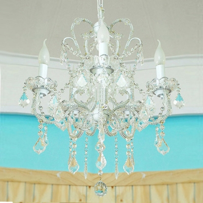 Enchanting Wrought Iron Frame Trimmed with Clear Crystal Formed Stunning Five Light Chandelier