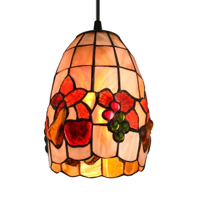 Fruit Pattern Shell Bell Shade One Light Tiffany Mini Pendant