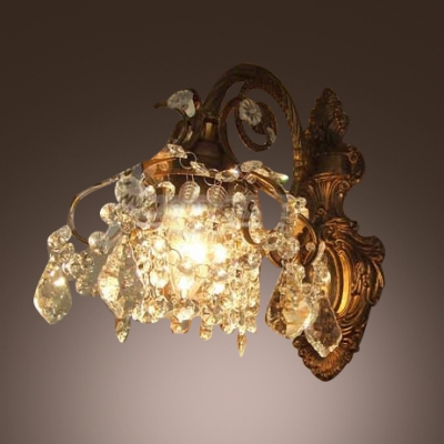 Gleaming Contemporary Wall Sconce Features Gracefyl Iron Frame Paired with Sparkling Crystal Beads
