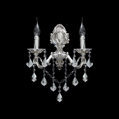 Gleaming Polished Crystal Drops and Delicate Silver Base Composed Stunning Wall Sconce with Two Candle Lights