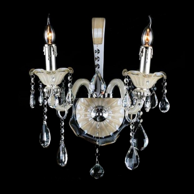 Glistening Two Candle-style Light and Graceful Lead Crystal Formed Impressive Vibrant Wall Sconce