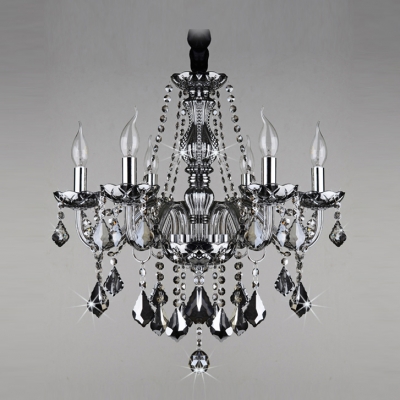 Gracefully Smoky Gray Crystal Strands and Droplets 6-Light Traditional Chandelier