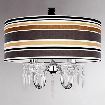 Multi-Colored Stripe Pattern Shade Shinning Crystal Accented 4-Light Chandelier