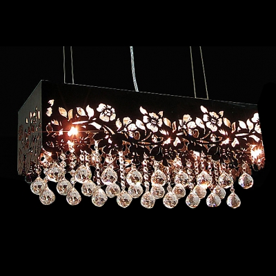 Mysterious Black Shade with Flower Motif and  Clear Crystal Balls Add Elegance to Stunning Pendant Light