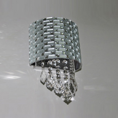 Radiant Silver Wall Sconce with Intricate Steel Web Surrounding Clear Cut Crystal Strands