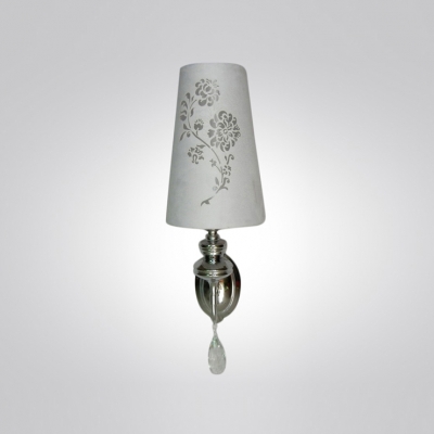 Romantic and Elegant  Wall Sconce Adorned with Clear Crystal Drops and White Flower Cutouts Fabric Shade