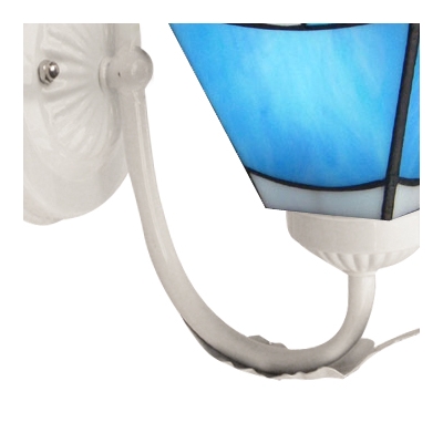 Romantic Blue and White Glass Shade Tiffany Wall Sconce in White Finish