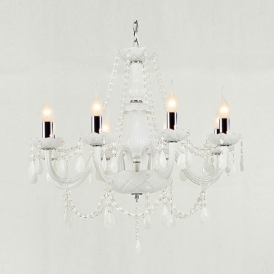 Soft and Chic White  All-Glass Arms Glittering Crystal Strands and Teardrops Chandelier