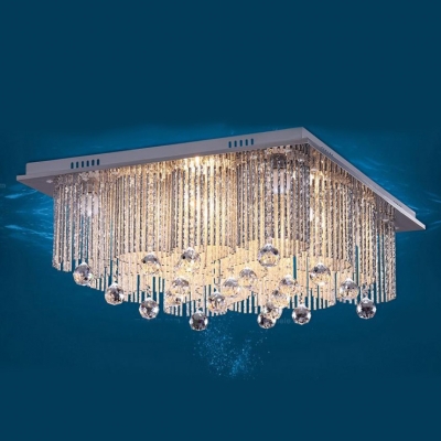 Square Cube Shinning Clear Crystal Rainfall Romantic and Bright Flush Mount