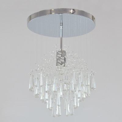 Stunning 12” Width Semi Flush Ceiling Light Features Polished Chrome Finish and Beautiful Faceted Crystal Beads Falls