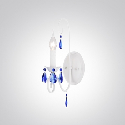 Stunning Wall Sconce Features Elegant White Finish and Romantic Blue Crystal Drops in Williamsburg Style