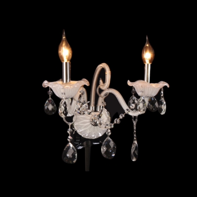 Two Candle-style Light  Wall Sconce Features Graceful Curving Crystal Arms