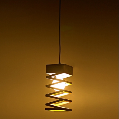Single Light Spiral Design Mini Pendant Light With Round Wood Canopy11”High