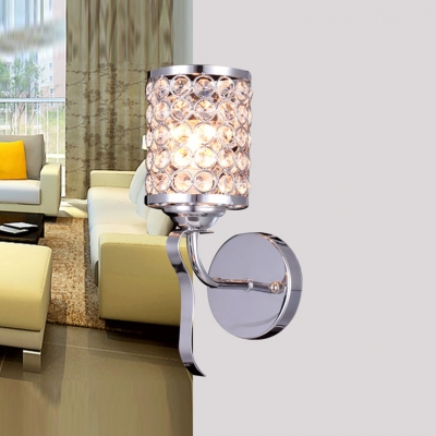 Beautiful Crystal Beads Adorned Polished Chrome Finish Iron Cylinder Frame Composed Luxurious Single Light Wall Light