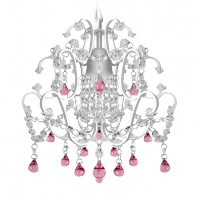 Beautiful Mini Pendant Light Chandelier Hanging Sparkling Clear Crystal Strands and Pink Drops