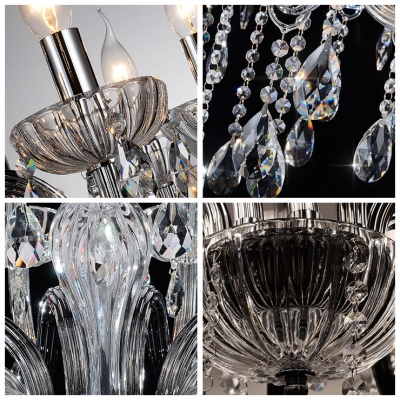 Bright Clear Crystal Bobeche and Droplets 5-Light Crystal Chandelier Light