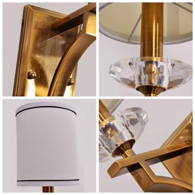 Contemporary Simple Wall Sconce Complete with Gold Finish and White Fabric Drum Shade