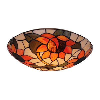 Delightful Sunflower Motif Two Lights Glass Shade Flush Mount Ceiling Light in Tiffany Style