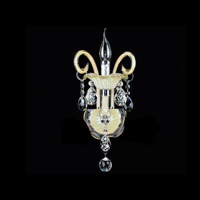 Dramatic Elegant Single Light Crystal Wall Sconce Pairs with Graceful Curving Arms