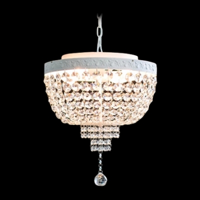 Finely Hand Cut Clear Crystal Beaded Strands 3-Light Delicate Crystal Large Pendant Light
