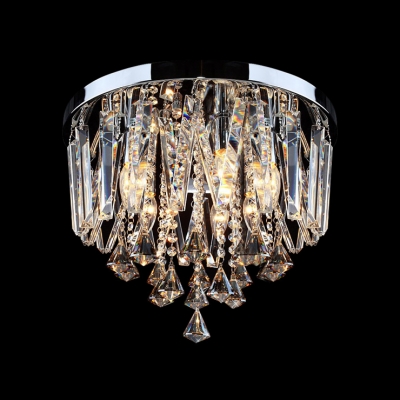 Finely Hand Cut Crystal Accents and Droplets 3-Light Contemporary Crystal Flush Mount