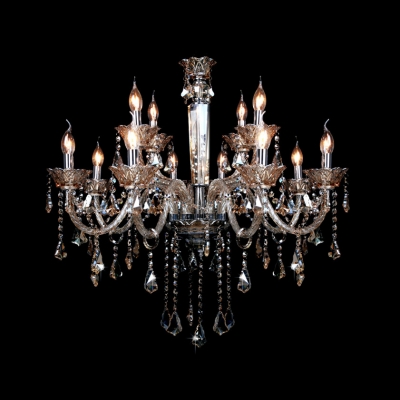 Glittering Crystal Column Swirled Arms Classic Chandelier Hanging Crystal Teardrops