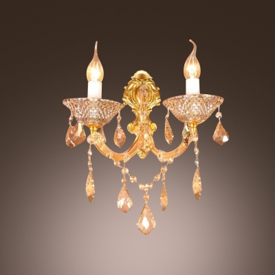 Gorgeous Stylish European Style Gold Finish Wall Sconce Adorned with Unique Crystal Droplets
