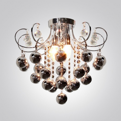 Graceful Metal Scrolls Frame Bold and Beautiful Crystal Balls Flush Mount Accented by Smoky Glass Balls