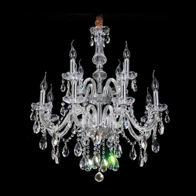 Gracefully 12-Light Two-Tiered Crystal Chandelier Shine with Brilliance Clear Crystal Drops