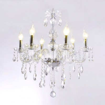 Gracefully Candelabra Style 6-Light Chandelier Transparent Crystal Line Ceiling Fixture