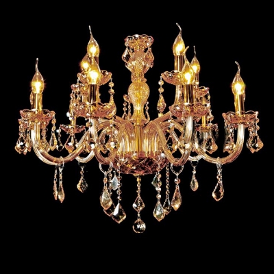 Large Brilliant and Sparkling 12-Light Traditional Golden Candle Lights Chandelier