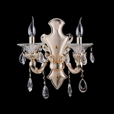 Luxury Shimmering Two Light Clear Phoenix Feather Crystal Wall Sconce with Graceful Strolling Arm in Zin Alloy