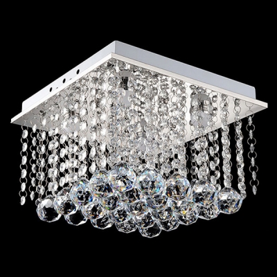 Modern Square Cube Crystal Rain Flush Mount Shine with Crystal Beads and Balls
