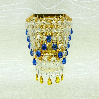 Romantic Strands of Crystal Beads Hanging From Luxury Gold Finish Single Light Wall Sconce