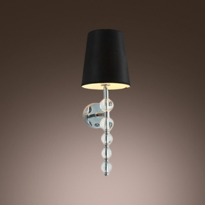Sleek Sophisticated Wall Sconce Features Black Paper Shade and String of Crystal Balls