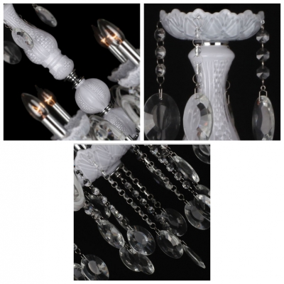 Soft and Chic White Glass Arms and Clear Crystal Beaded Chandelier