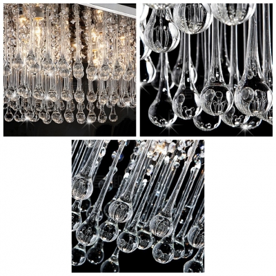 Square Crystal Rainfall Chrome Finished Contemporary Style 15.7