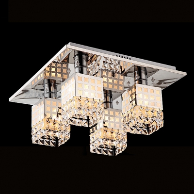 Square Stainless Steel Canopy Hanging Crystal Beaded Shade Splendid Flush Mount