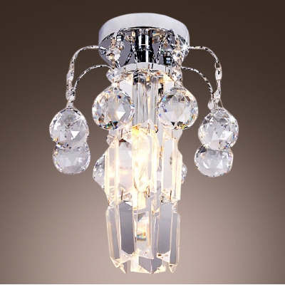 Striking Semi-flushmount Ceiling Light Fixture Features Hand-cut Lead Crystal Center and Balls