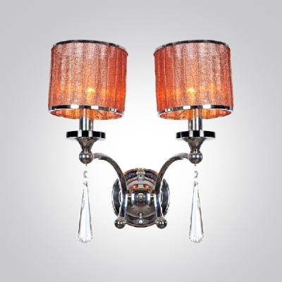 Striking Two-light  Crystal Wall Sconce Features Polished Chrome Finish and  Drum Shades