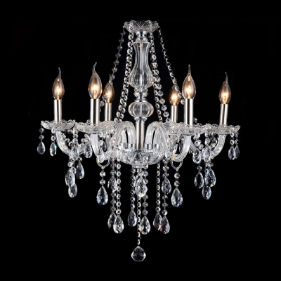 Stunning Faceted Clear Crystal Droplets Sleek and Classic 6-Light Chandelier