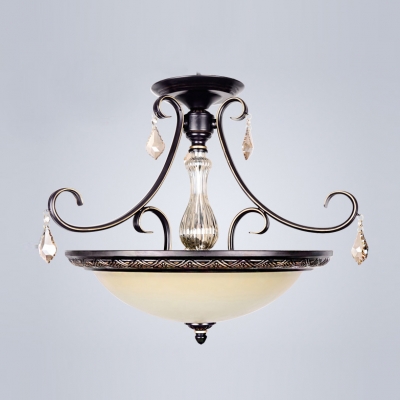 Warm Amber Crystal Drops and Column Scavo Glass Bowl Pendant Lighting