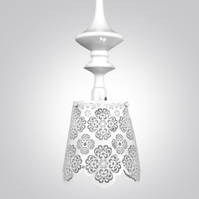 5.9”Wide White Craved Stainless Steel Floral Designer Pendant Light