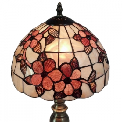 Beautiful Red Blossom Shell Shade Wrought Iron Living Room Table Lamp